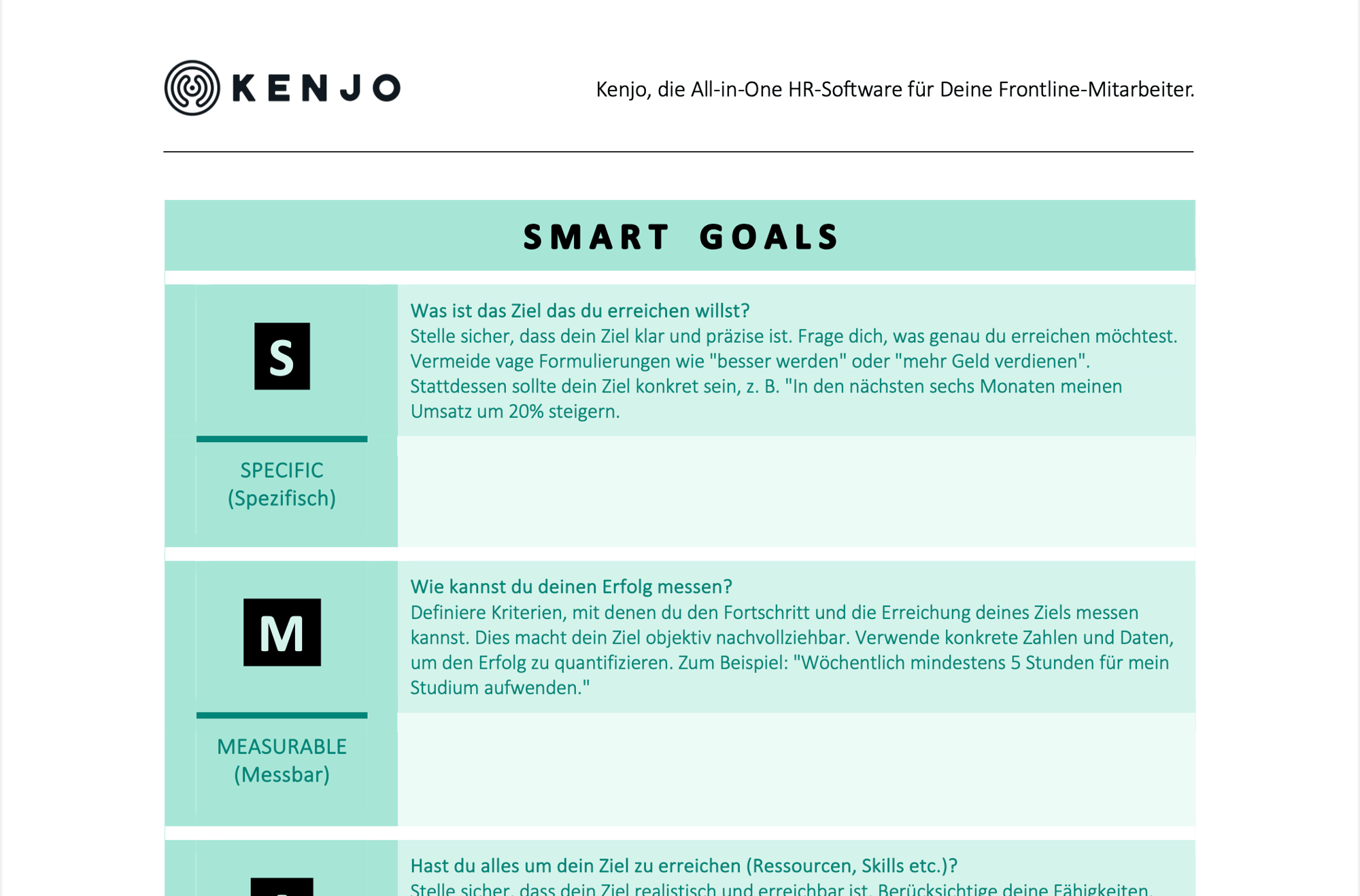 Kenjo Smart Ziele Word Vorlage Vorschau