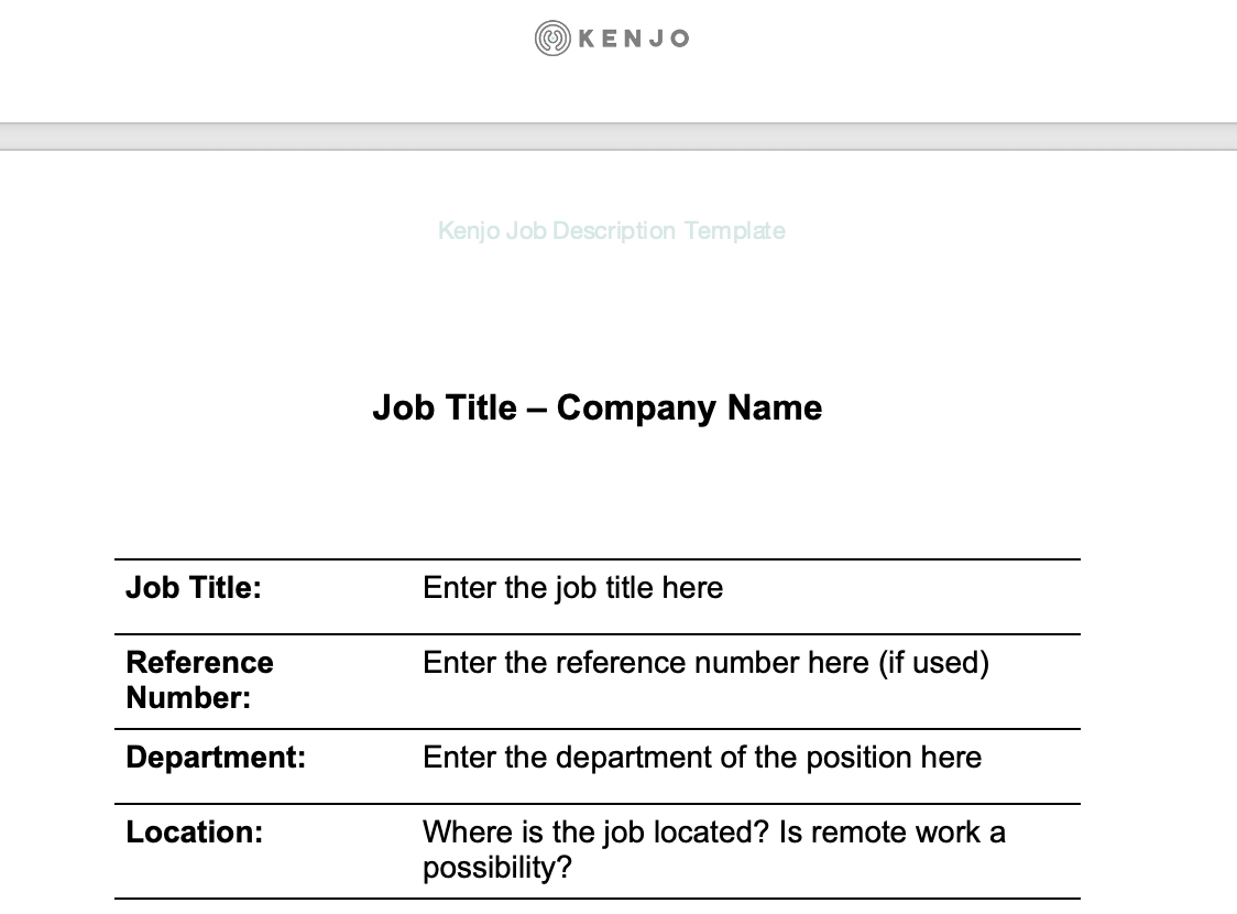 kenjo job description template preview