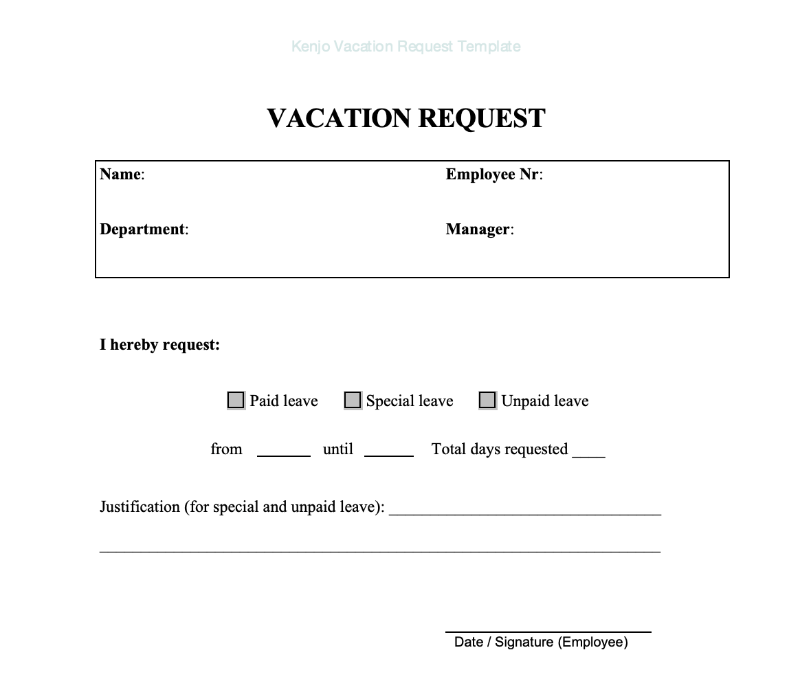 kenjo time off request template preview