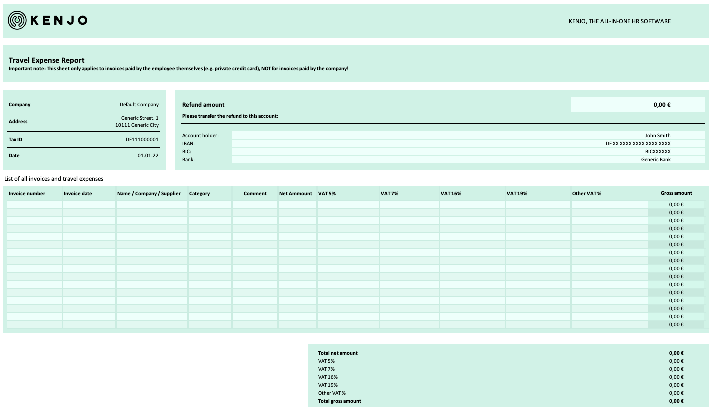 kenjo travel expense report preview