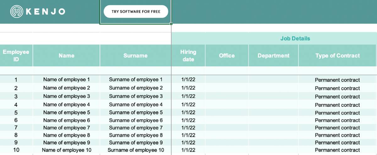 employee database in excel template
